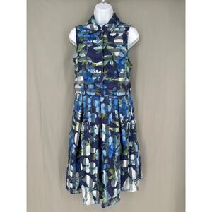 Vintage Dress Womens Large Blue Floral Midi Cottage Garden Boho Pockets Bohemian